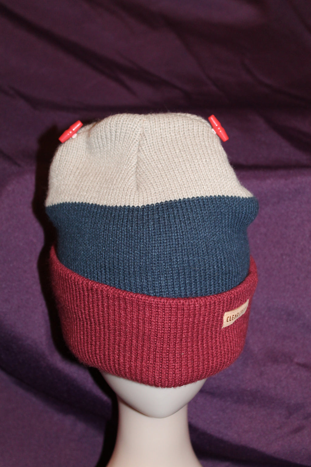 Tan, Blue and Burgundy Beanie with Style