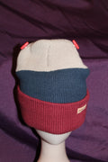Tan, Blue and Burgundy Beanie with Style